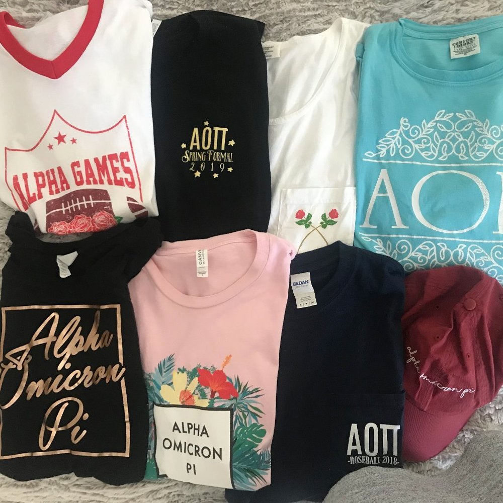 Alpha Omicron Pi Baseball Cap & Sorority Tee Shirts (7) AOII Bundle